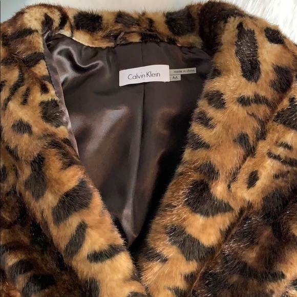 Calvin Klein faux fur leopard brown black coat - Picture 9 of 9
